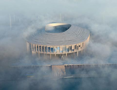 Illustration af centeret med tåge omkring